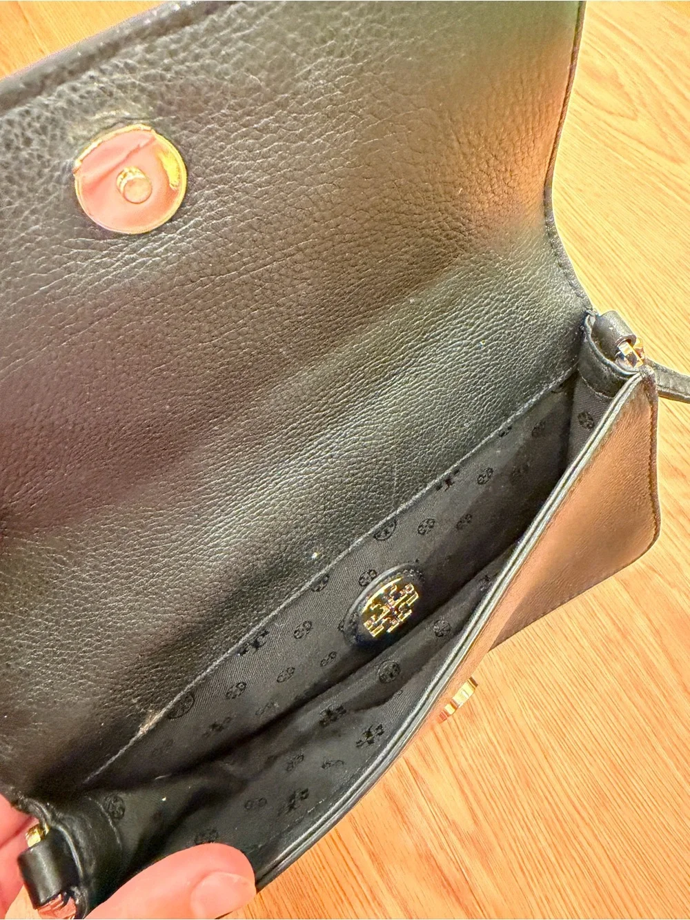 Tory Burch Black Leather Crossbody Bag with Quilted Logo Detail